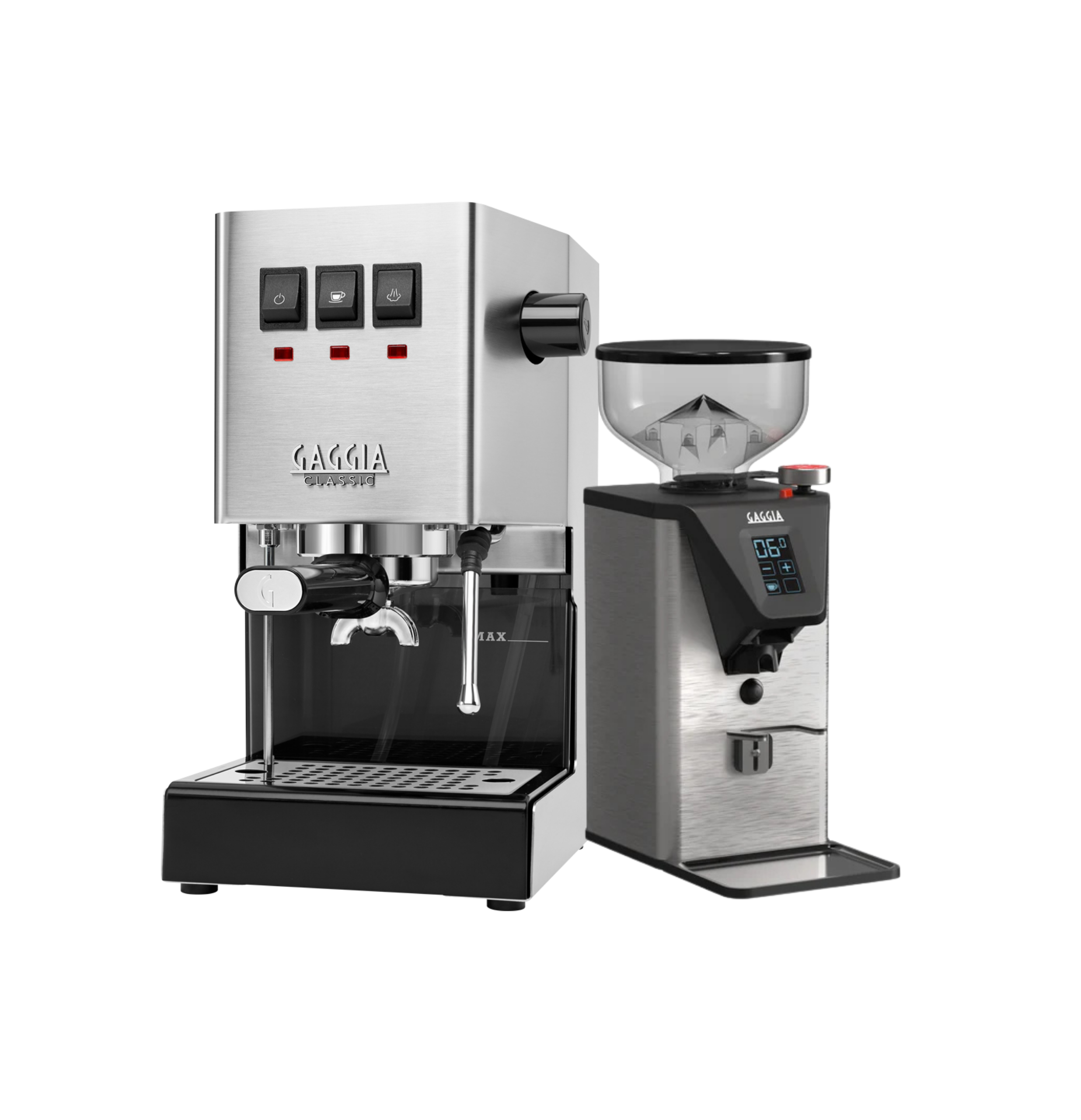 Gaggia Classic E24 Stainless Steel & Gaggia MDF 55 Grinder - Bundle with Bonus 1kg Coffee
